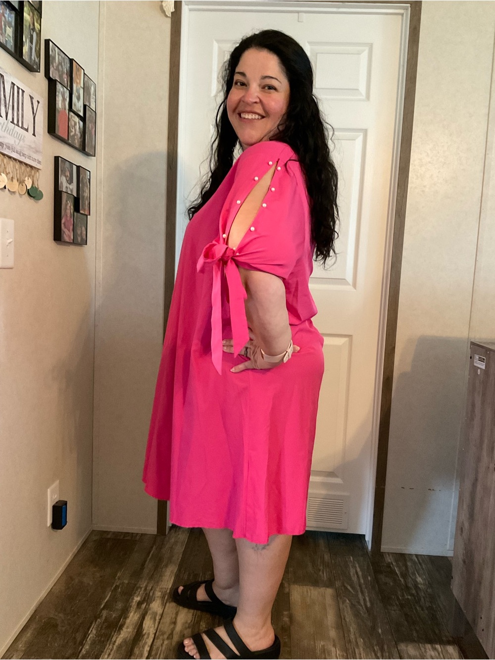 SHEIN Hot Pink Tie-Sleeve V-Neck Midi Dress/Tunic. Size 4X